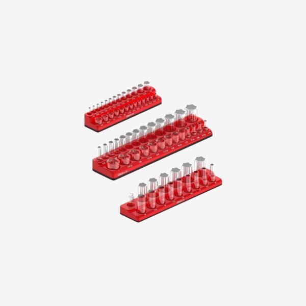Olsa Tools Magnetic Socket Organizers | 3 Piece Set Socket Holder Kit | 1/2-Inch, 3/8-Inch, & 1/4-Inch Drive | SAE Red | Holds 68 Sockets | Professional Quality Tools Organizer Part 1150