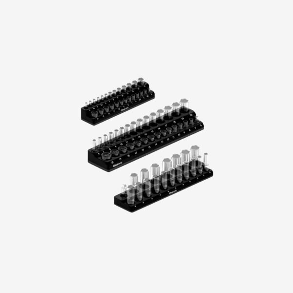 Olsa Tools Magnetic Socket Organizer | 3 Piece Socket Holder Kit | 1/2-Inch, 3/8-Inch, & 1/4-Inch Drive | Metric Black | Holds 75 Sockets | Professional-Grade